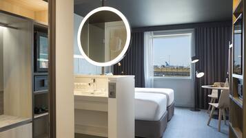 In-room safe, desk, laptop workspace, blackout curtains