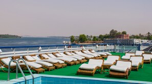 Outdoor pool, open 7:00 AM to 5:00 PM, pool umbrellas, pool loungers - MS Nephtis Nile Cruise (Luxor)