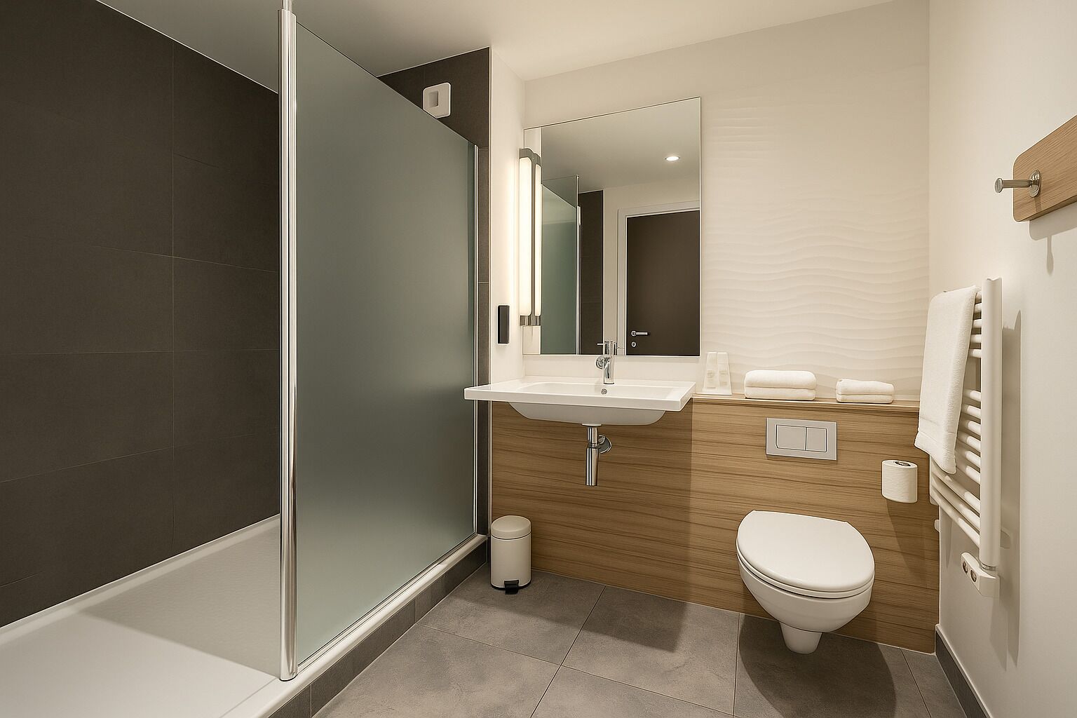 shower, eco-friendly toiletries, towels