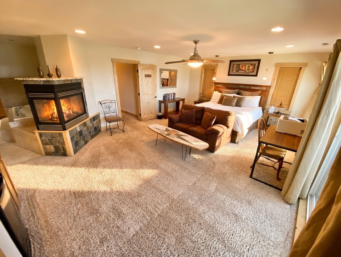 Smart TV, fireplace, video games, DVD player