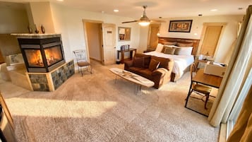 Smart TV, fireplace, video games, DVD player