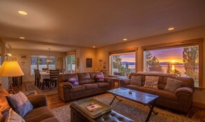 Smart TV, fireplace, video games, DVD player