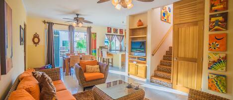 TV, DVD player, books