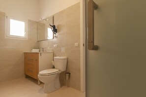 Een haardroger, handdoeken, shampoo, toiletpapier