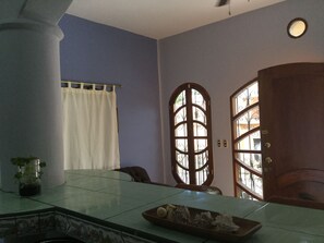 Full-sized fridge, oven, stovetop, cookware/dishes/utensils