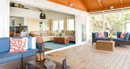 Use our kayaks to explore; your boat is in view at our dock; boardwalk to beach