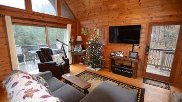 Smart TV, fireplace, video games, DVD player