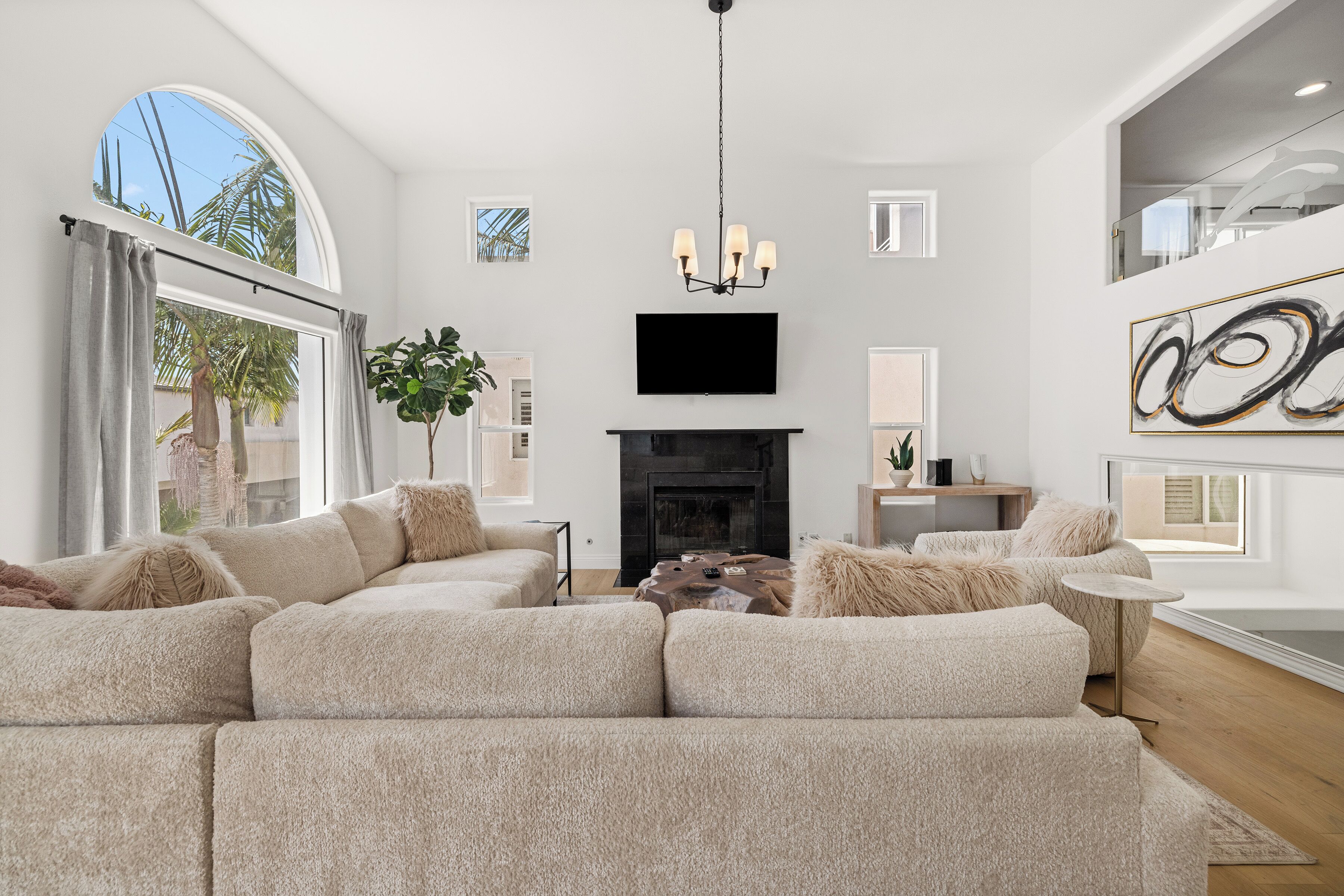 TV, fireplace