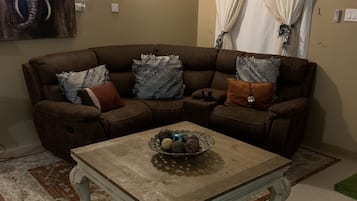 Smart TV, fireplace, DVD player, books