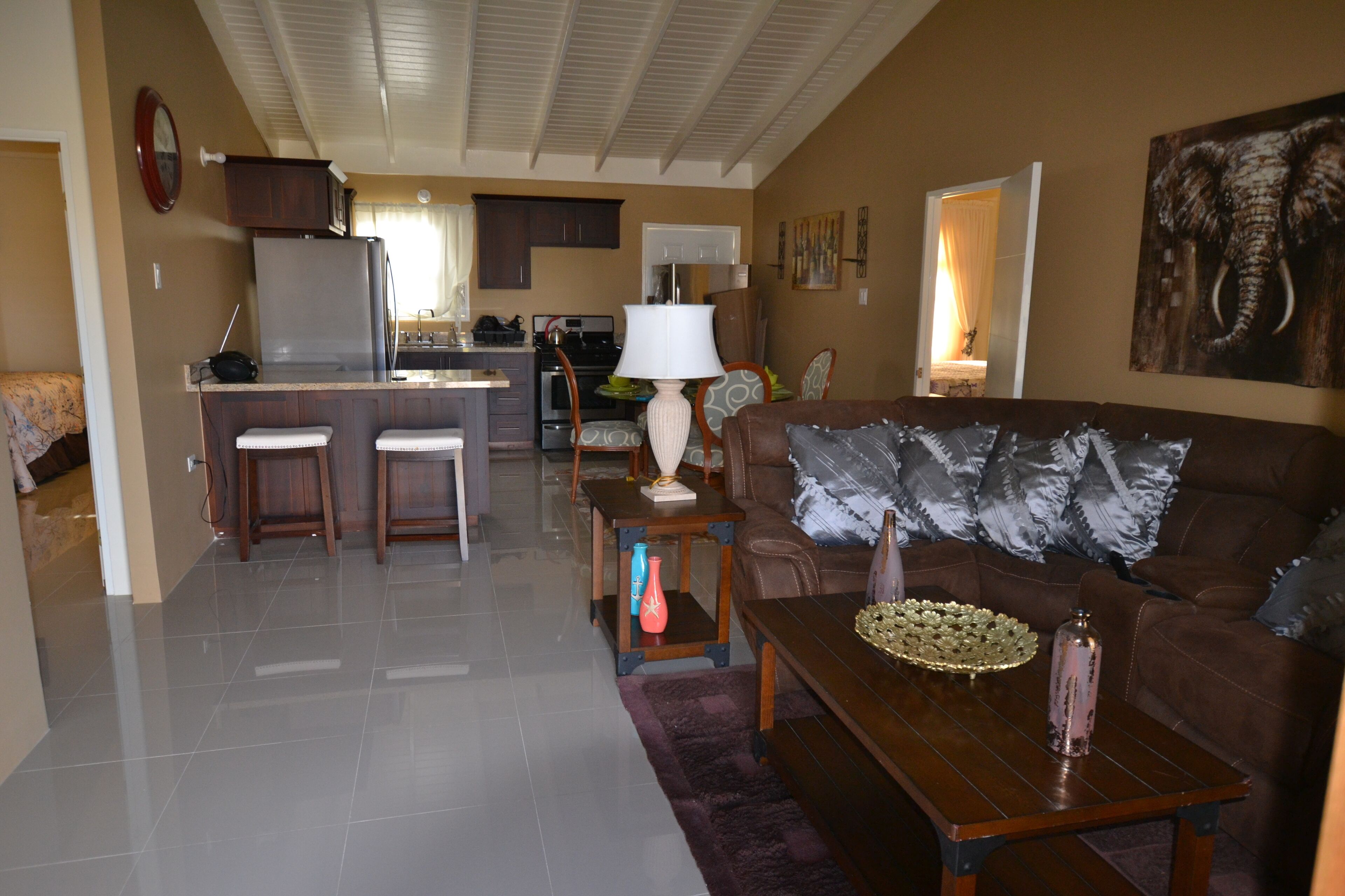 Smart TV, fireplace, DVD player, books