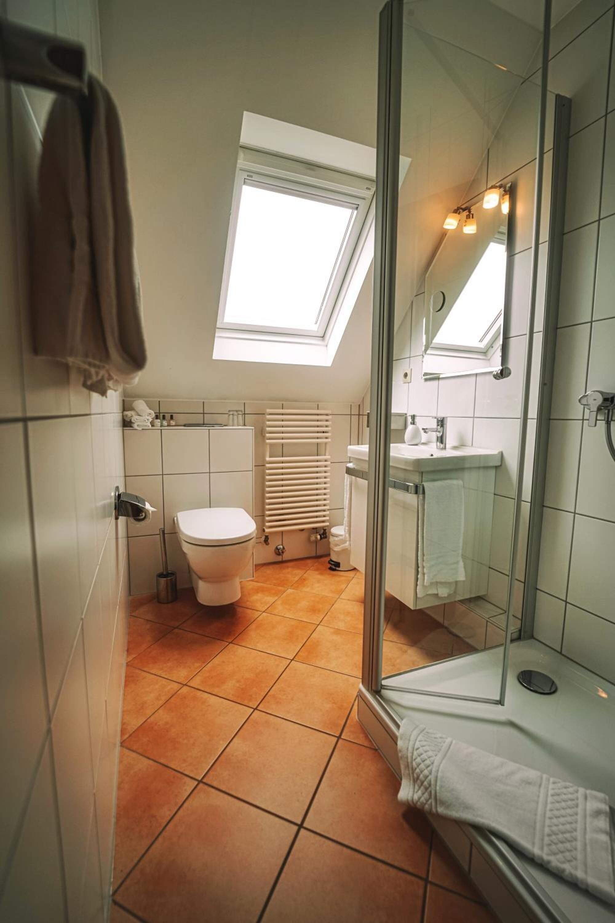 shower, free toiletries, hair dryer, towels