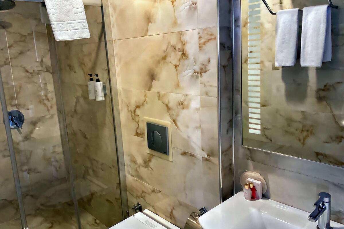 shower, rainfall showerhead, designer toiletries, hair dryer