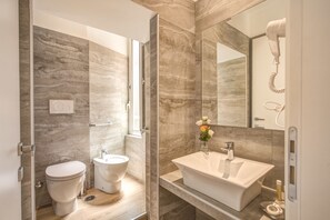 Superior Double Room | Bathroom | Shower, rainfall showerhead, slippers, towels - The Spanish Suite Via di Ripetta (Rome)