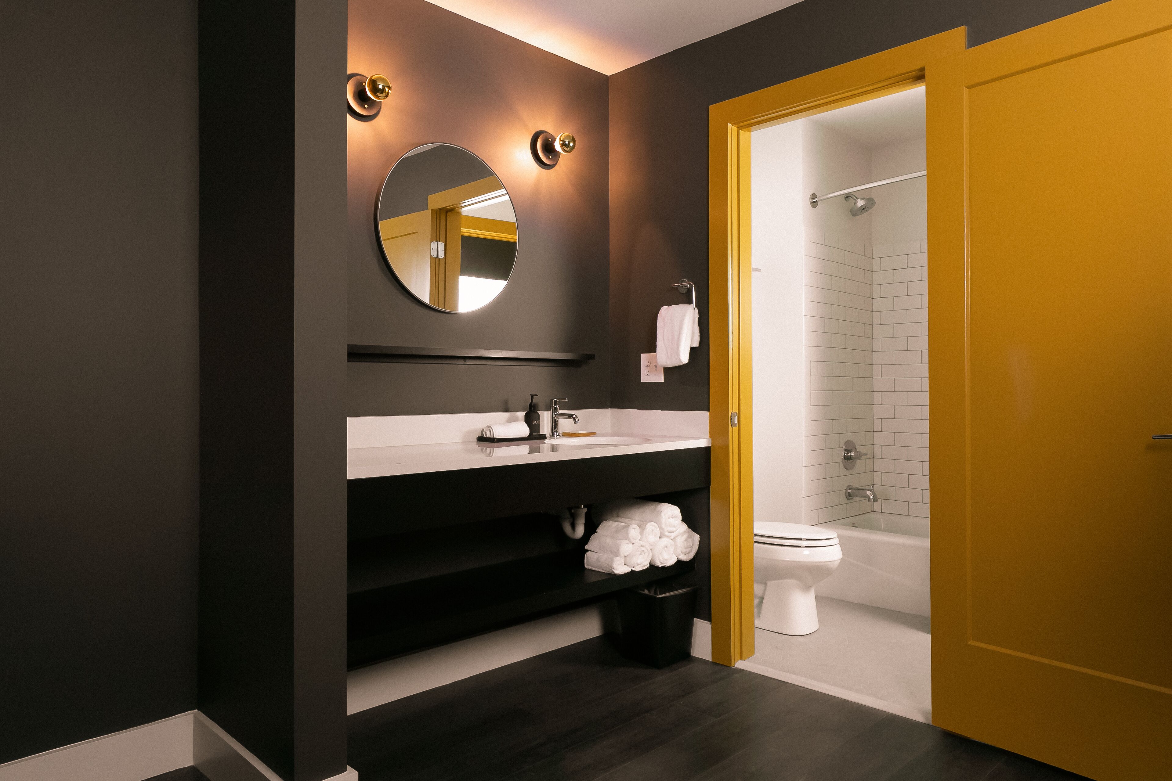 combined shower/bathtub, hair dryer, towels, soap