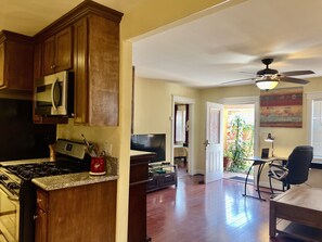 Fridge, microwave, oven, coffee/tea maker