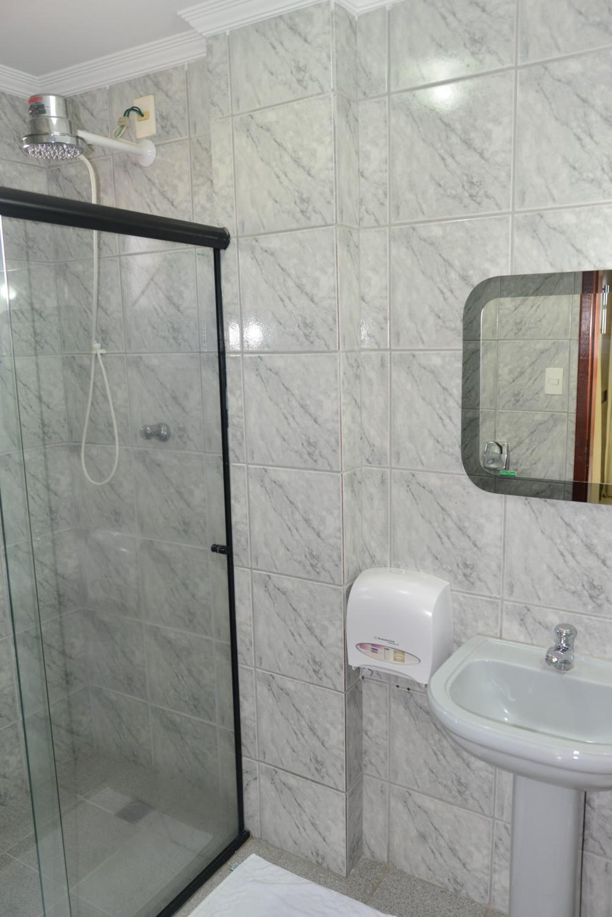 shower, rainfall showerhead, towels