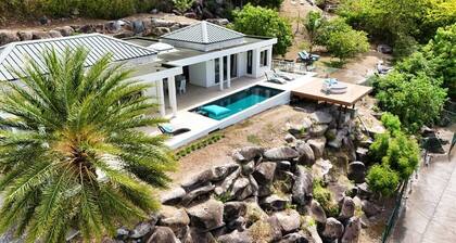 Neue moderne private Villa mit Blick auf das Meer und den Anse Marcel Beach