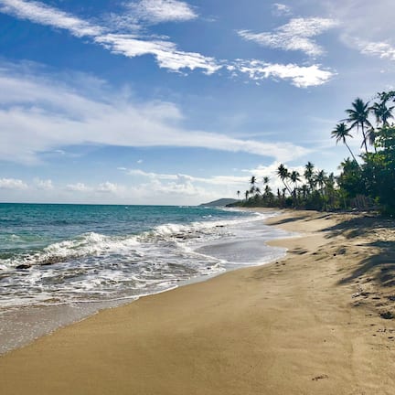 On the beach, sun loungers, beach towels