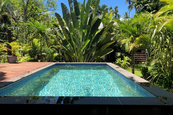 The saltwater pool is always a perfect temperature for swimming.