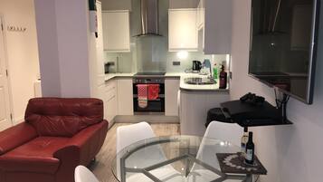 Fridge, microwave, oven, electric kettle