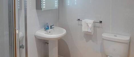Baignoire, séchoir à cheveux, serviettes fournies, papier de toilette