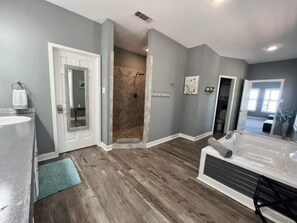 Eco-friendly toiletries, hair dryer, towels