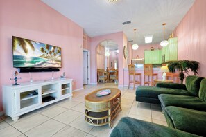 TV, DVD player, books