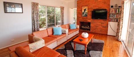 TV, fireplace