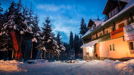 Front of property - evening/night. Pensiunea Cabana Sestina