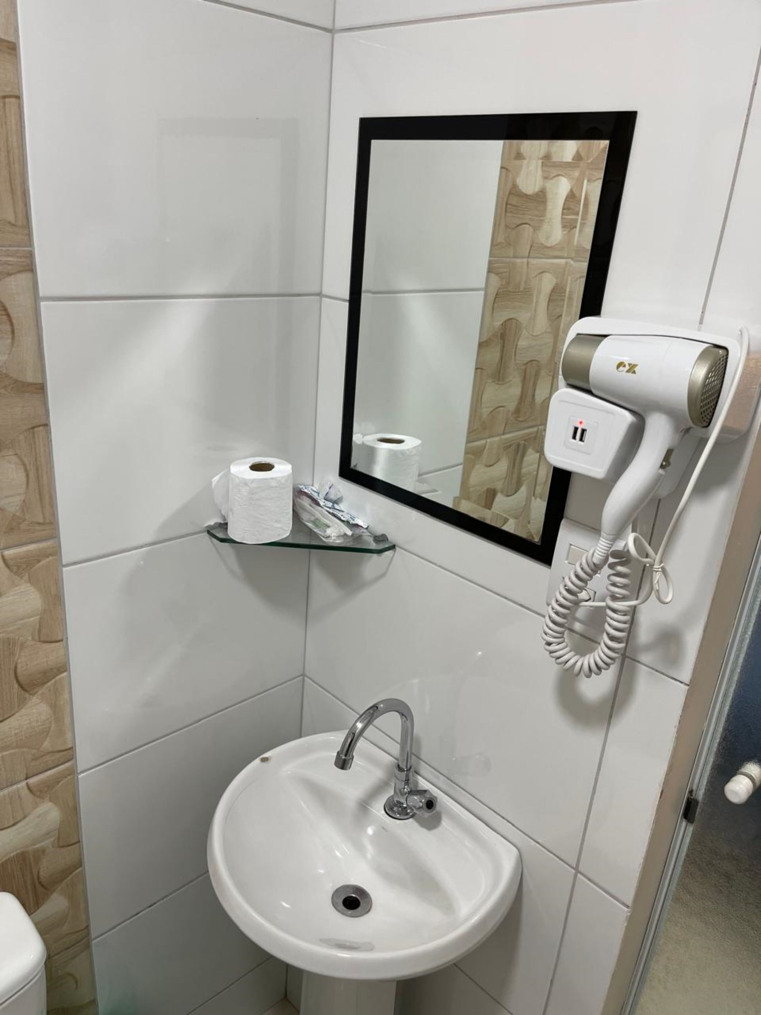 Shower, slippers, towels