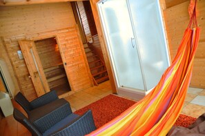 Comfort Chalet, 3 Bedrooms | Living area | TV, fireplace - Mirador (Durbuy)