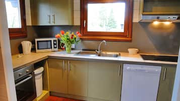 Comfort Chalet, 6 Bedrooms | Private kitchen | Fridge, microwave, oven, stovetop