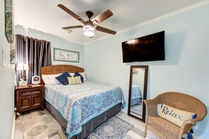 1 bedroom, memory-foam beds, desk, iron/ironing board