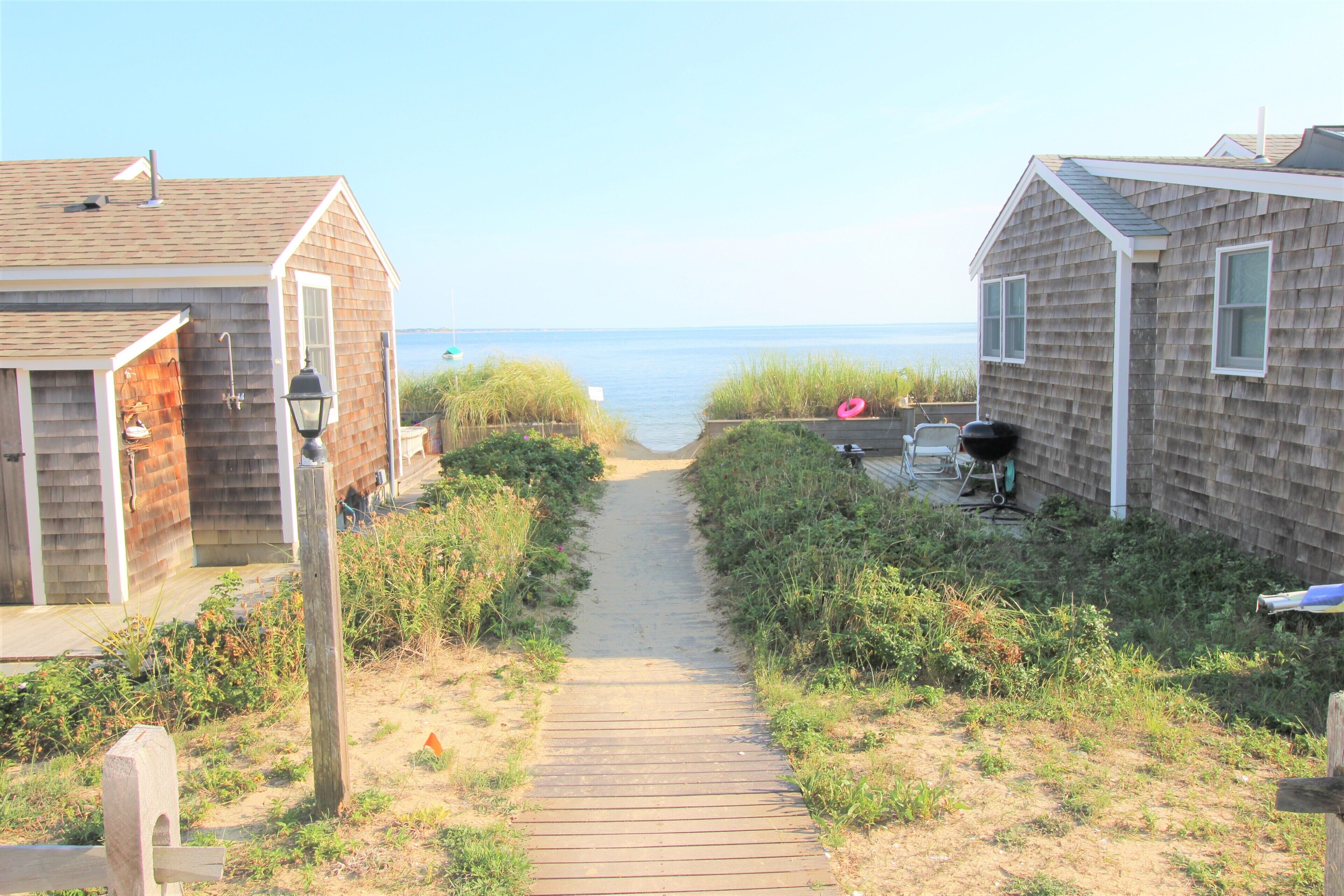 On the beach, sun-loungers