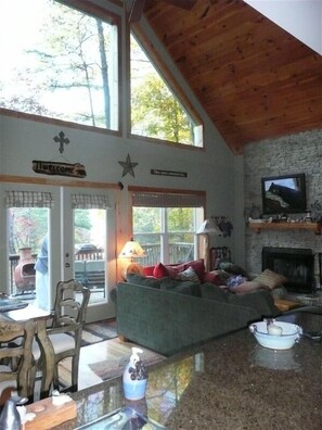 Smart TV, fireplace, DVD player, foosball