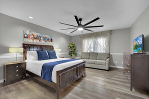 8 bedrooms, memory foam beds, desk, iron/ironing board