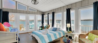 7 BR Private Peninsula & Houseboat LUX Isle Beach Lake Panoramic views Hot Tub 