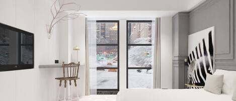 Värdeförvaringsskåp på rummet och mörkläggningsgardiner