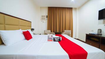 Desk, free WiFi, bed sheets