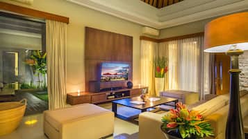 Villa, 3 Bedrooms, Private Pool, Pool View | Living area | 42-inch flat-screen TV with cable channels, LED TV