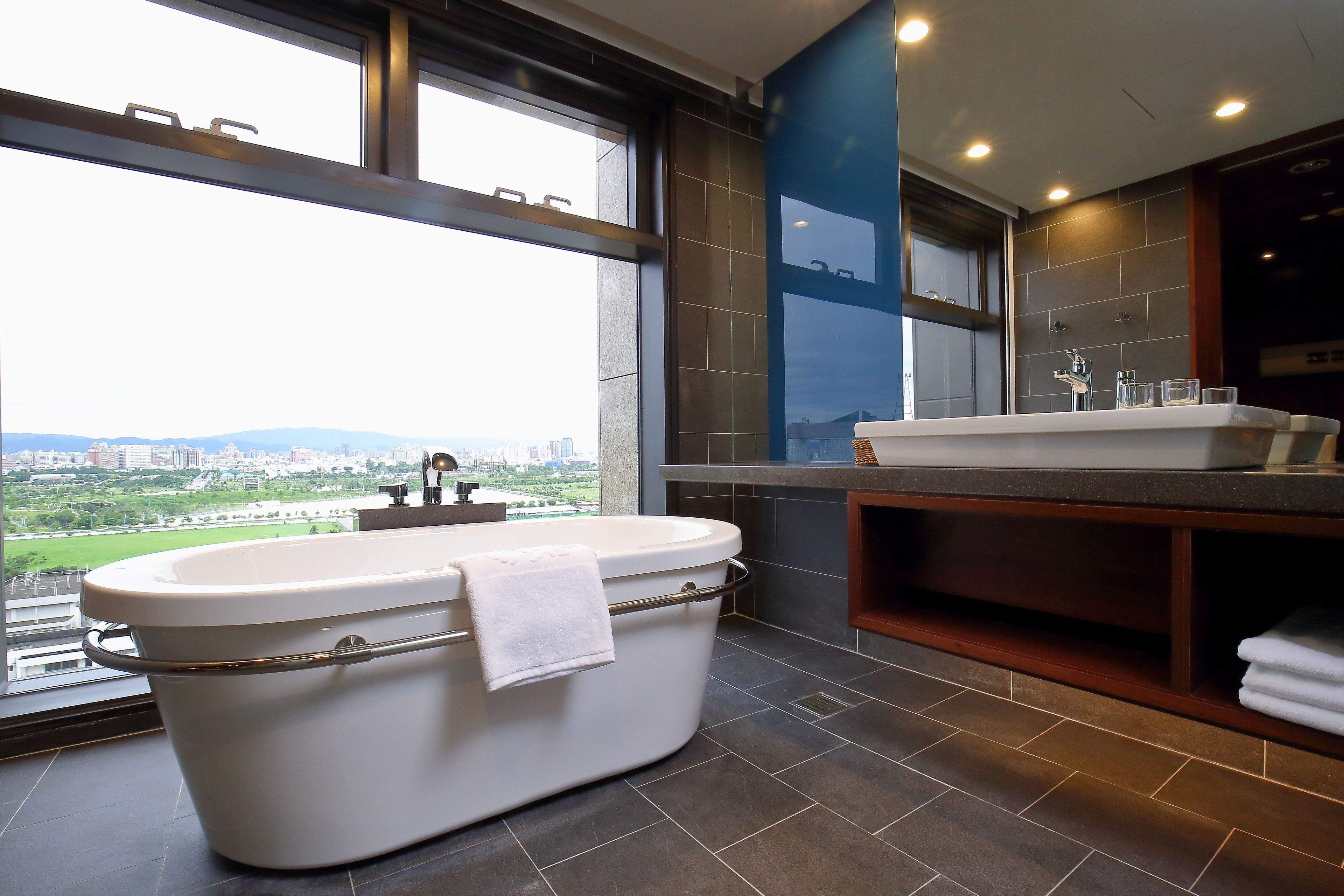 hair dryer, bidet, towels