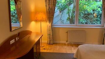 Minibar, desk, laptop workspace, blackout curtains