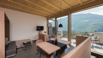 Penthouse, Balcony, Mountain View | Living area | 32-inch flat-screen TV with satellite channels