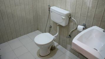 Shower, free toiletries, slippers, bidet