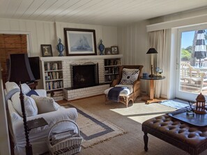 电视、壁炉、DVD 播放器、书