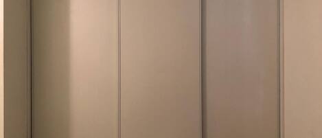 A closed sliding door with a simple design, likely leading to a room or storage area.