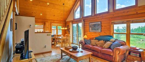 Smart TV, fireplace, DVD player, books