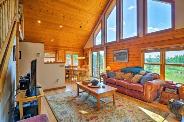 Una Smart TV, una chimenea, un reproductor de DVD, libros