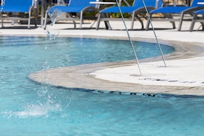 Outdoor pool, pool umbrellas, pool loungers