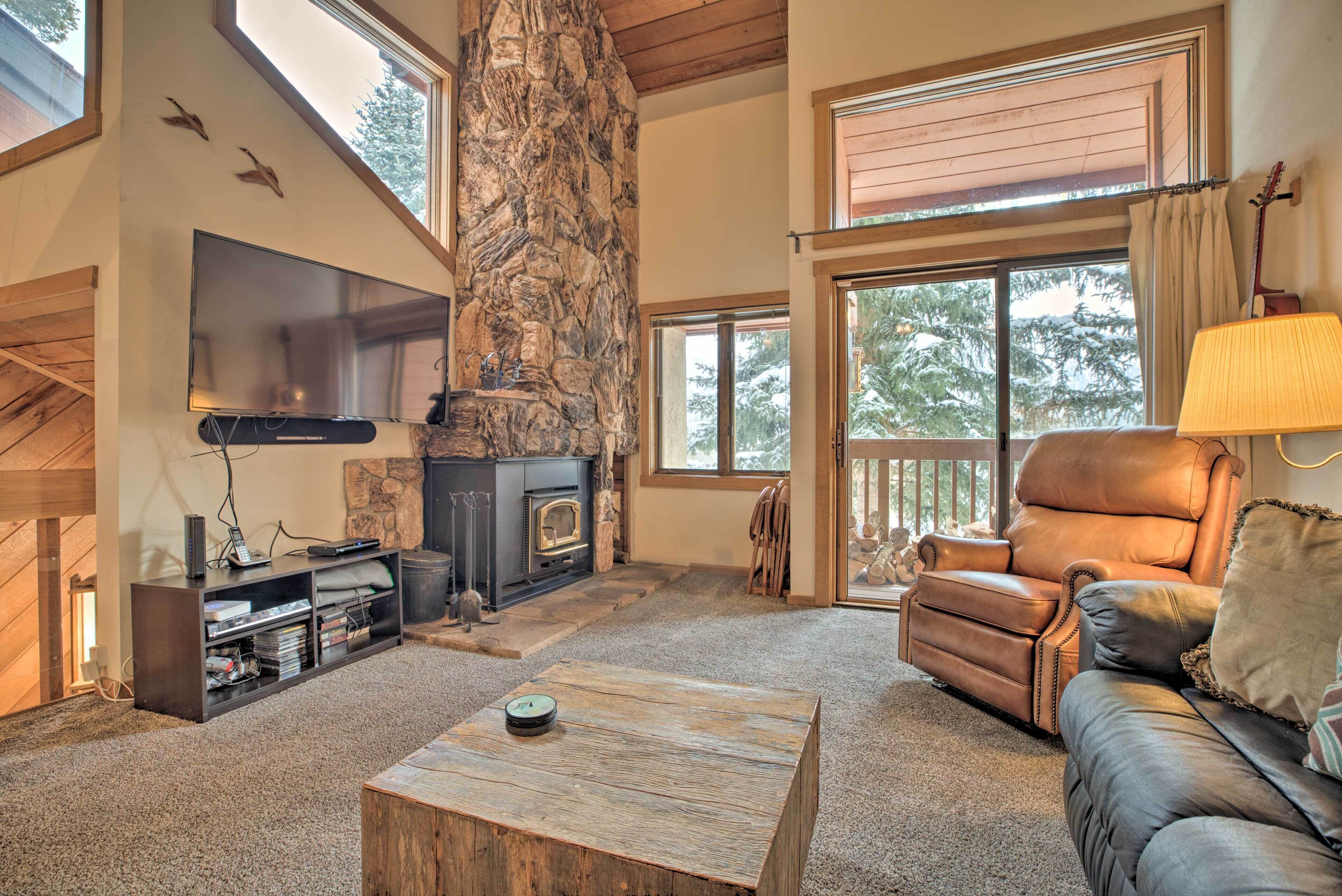 TV, fireplace, DVD player, books